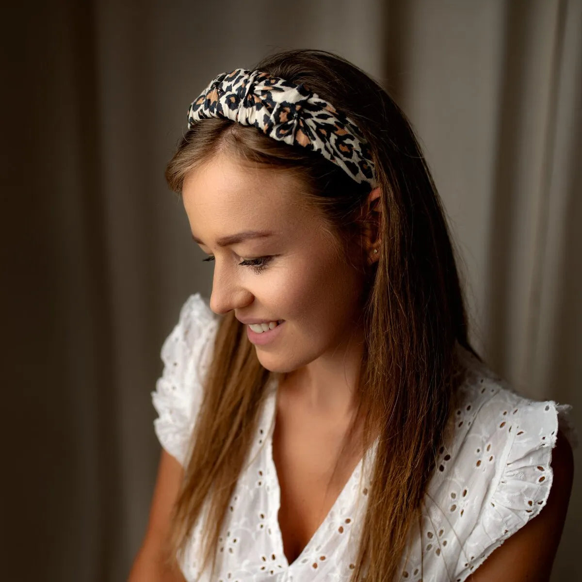 Linnen hoofdband met luipaardprint HANDGEMAAKT