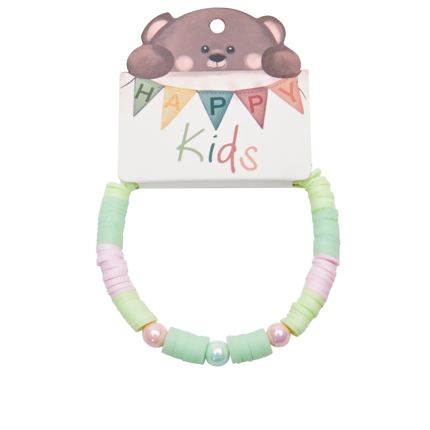 Crystals by HCA Bracelet - Flat and Round Beads - Happy Kids - Green - Pink