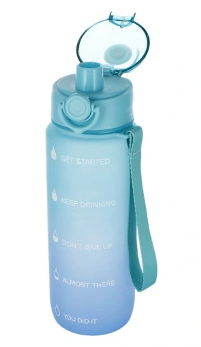 Butelka Starpak z motywacyjnym nadrukiem – 750 ml – sznurek – niebieska – butelka na wodę