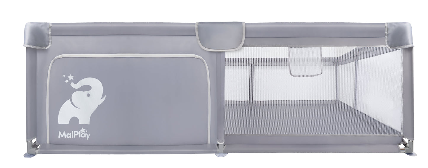 MalPlay-KIVO-babybox - kinderbox – 180x200 cm – voor binnen en buiten – grijs/wit – ademend gaas