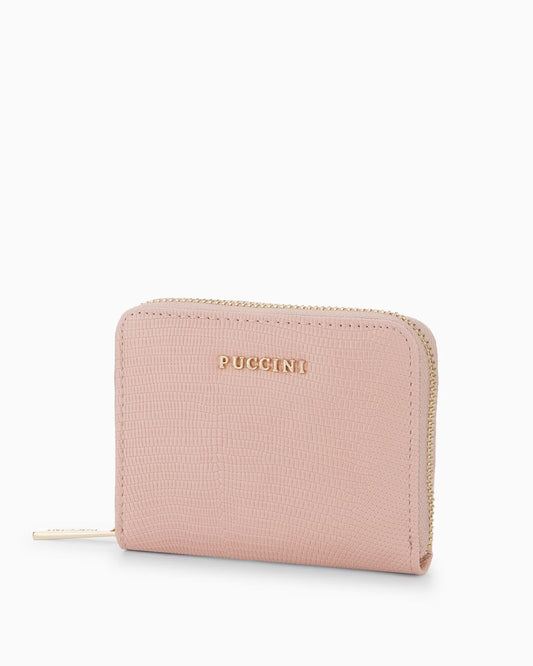 Puccini-Damesportemonnee van eco-leer met lizard-textuur, met ritssluiting, roze