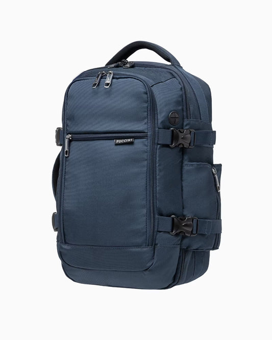 Puccini rugzak - 3 in 1 - 40x25x12-20 cm - formaat aanpasbaar - marineblauw - Wizzair - KLM- Ryanair - handbagage
