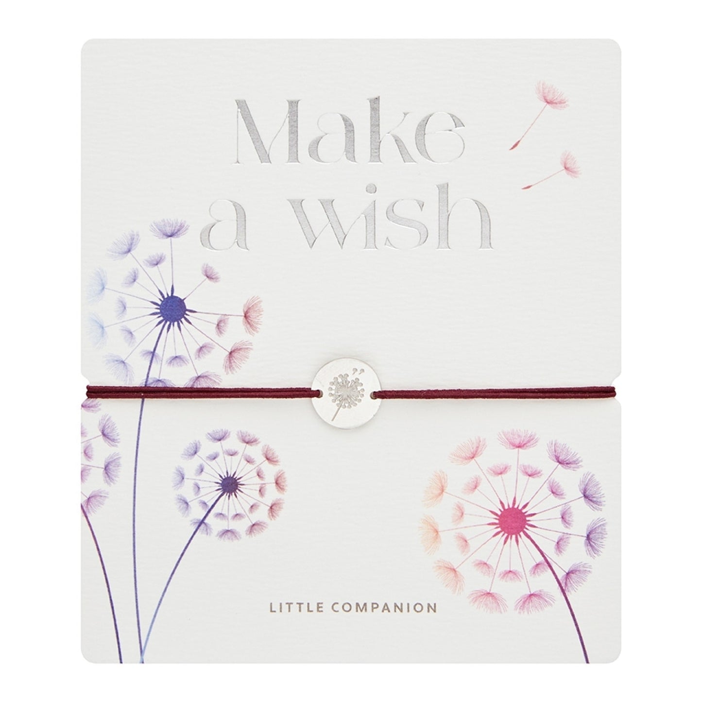Wenskaart met armband-Little Companion-Paardenbloem-roestvrij staal