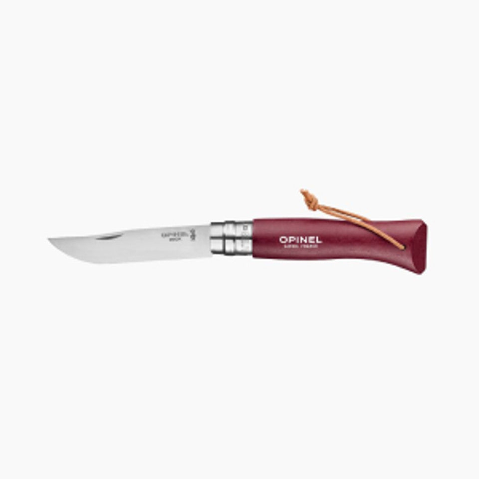 Zakmes N°08, Opinel, Tradition Colorama, RVS/Beukenhout, koord-Bordeaux rood