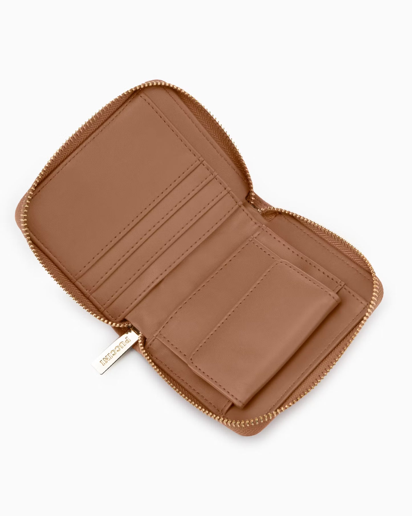 Puccini-Damesportemonnee met ritssluiting van eco-leer met bruine lizardtextuur