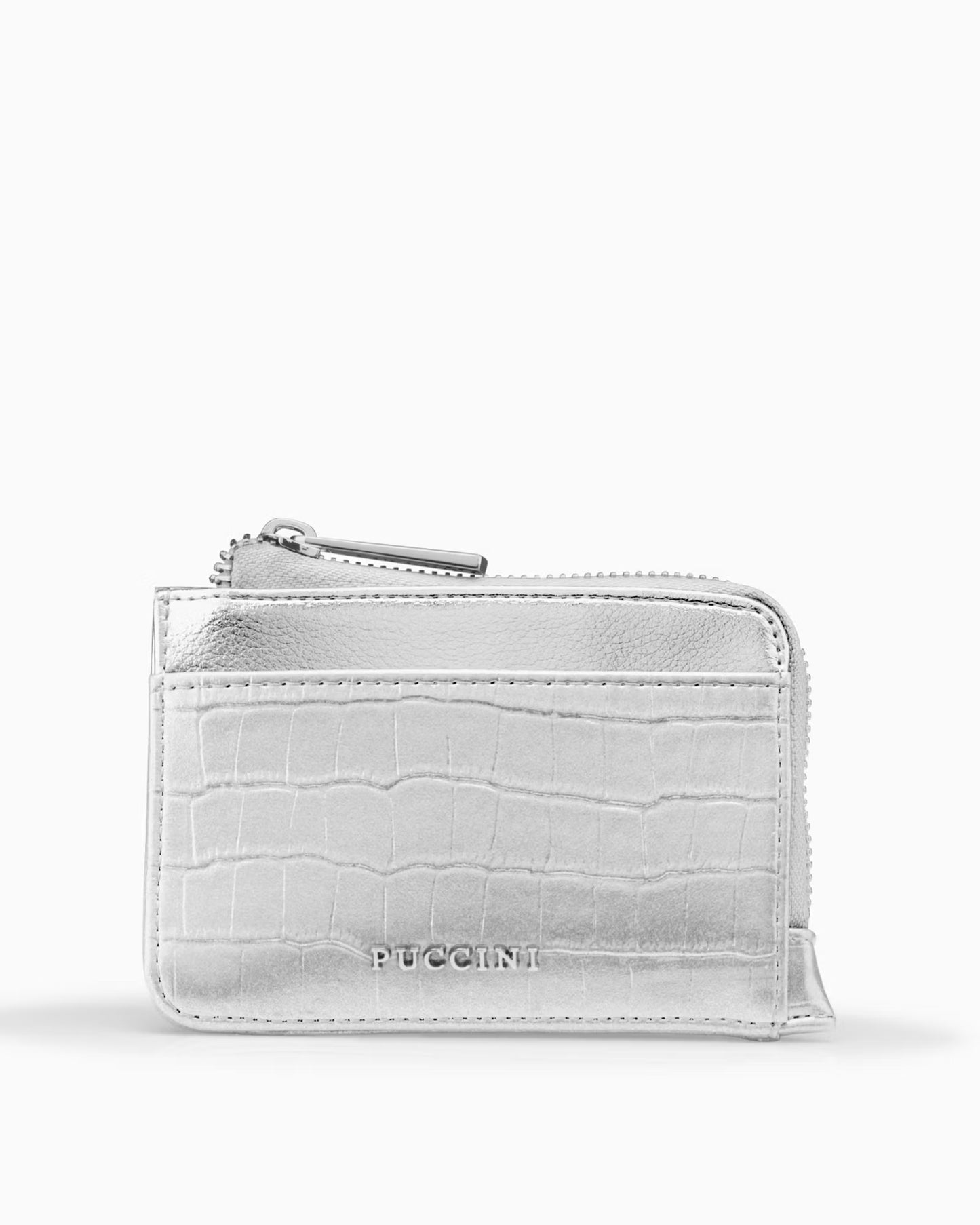 Puccini-Kleine damesportemonnee van crocco-kunstleer in zilverkleur