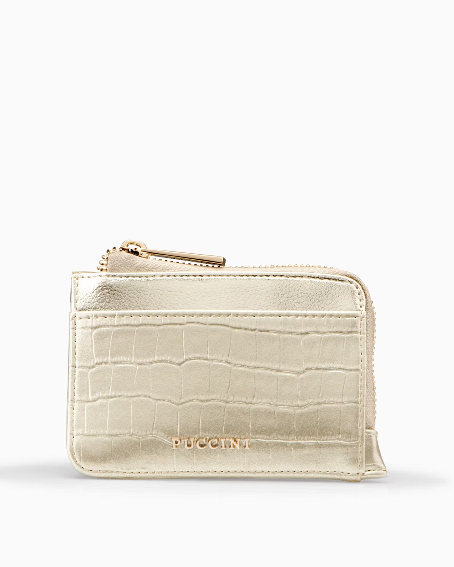 Puccini-Kleine damesportemonnee van eco-leer met krokodillenstructuur in goudkleur