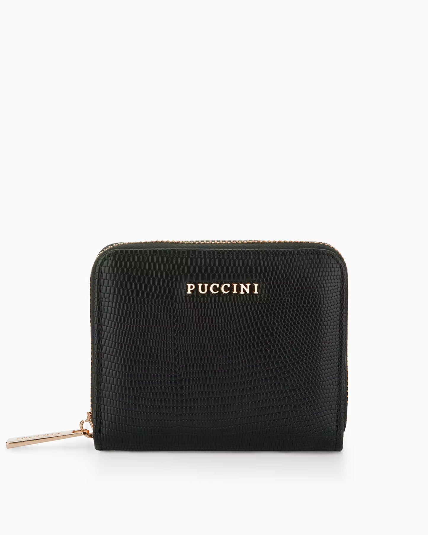 Puccini-Damesportemonnee met ritssluiting van eco-leer met lizard-textuur, zwart