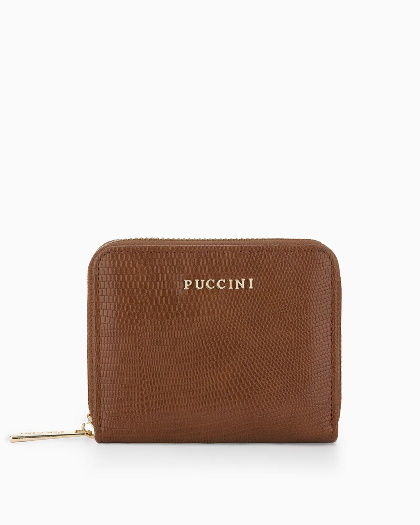 Puccini-Damesportemonnee met ritssluiting van eco-leer met bruine lizardtextuur