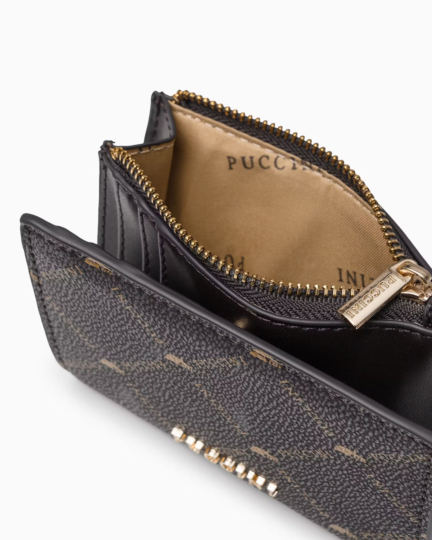 Puccini-Kleine damesportemonnee met monogram, bruin