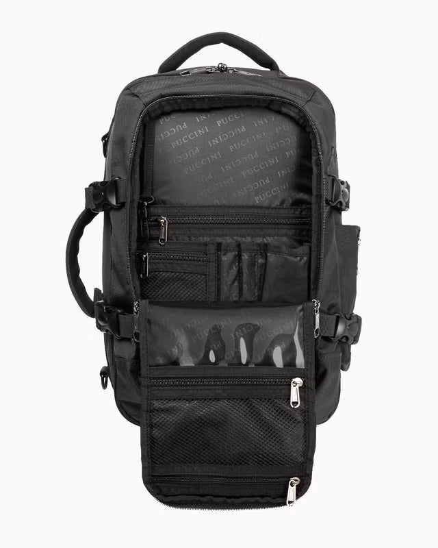 Puccini rugzak - 3 in 1 - 40x25x12-20 cm - formaat aanpasbaar - zwart - Wizzair - KLM- Ryanair - handbagage