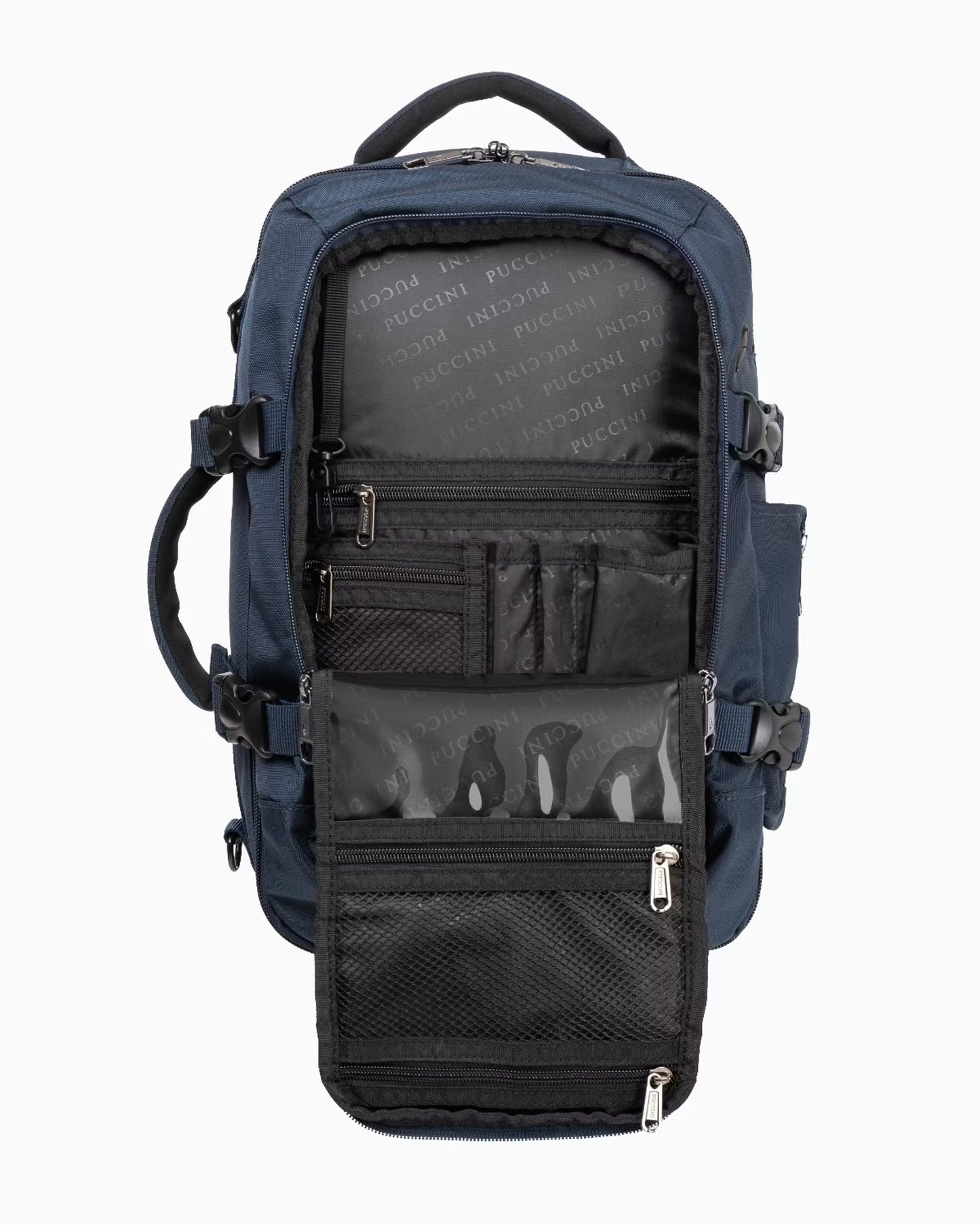 Puccini rugzak - 3 in 1 - 40x25x12-20 cm - formaat aanpasbaar - marineblauw - Wizzair - KLM- Ryanair - handbagage
