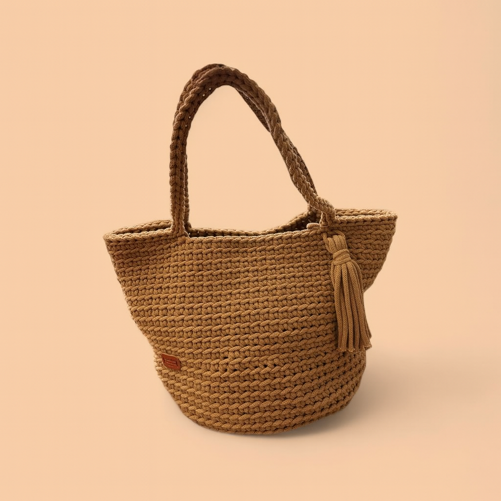 Gehaakte shopper tas handgemaakt- Karamel