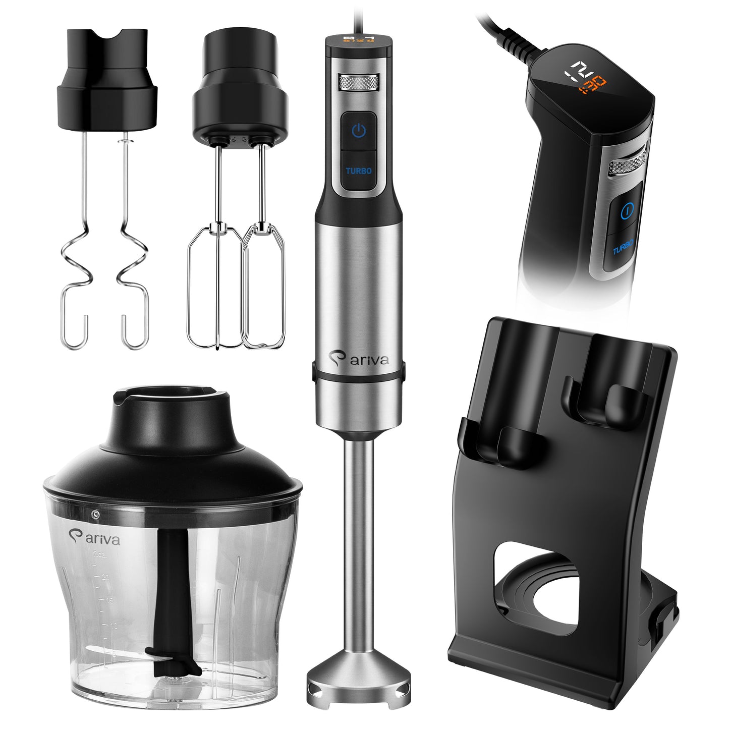 in 1-Staafmixer-Led-display-Accessoires-1500W-Mixen, hakken, kloppen-Titanium mes-0.8L-Standaard-Keukenmachine-Deeghaken-Garde
