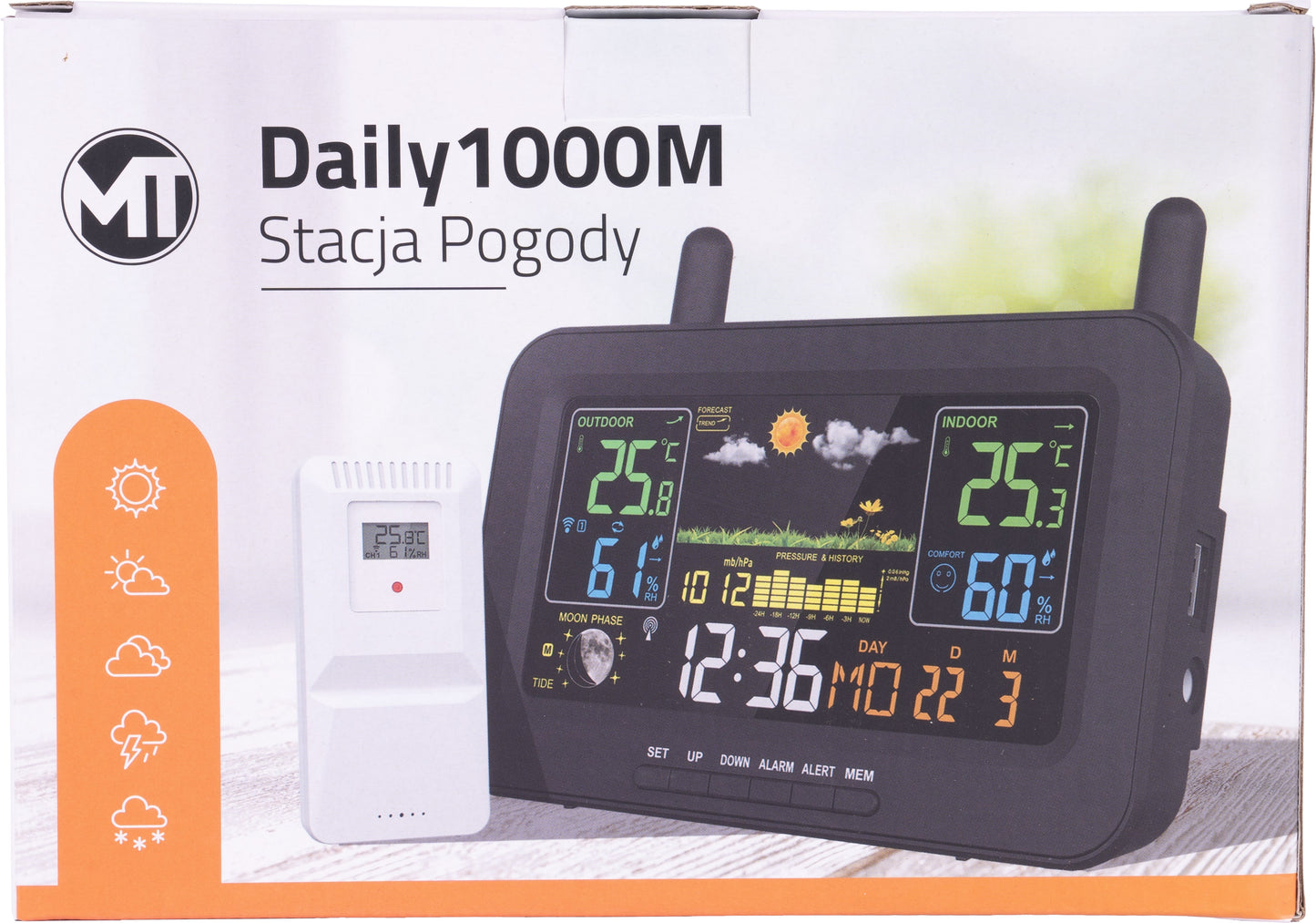 MalTec-Daily1000M-Draadloos weerstation-thermometer-hygrometer-barometer-klok