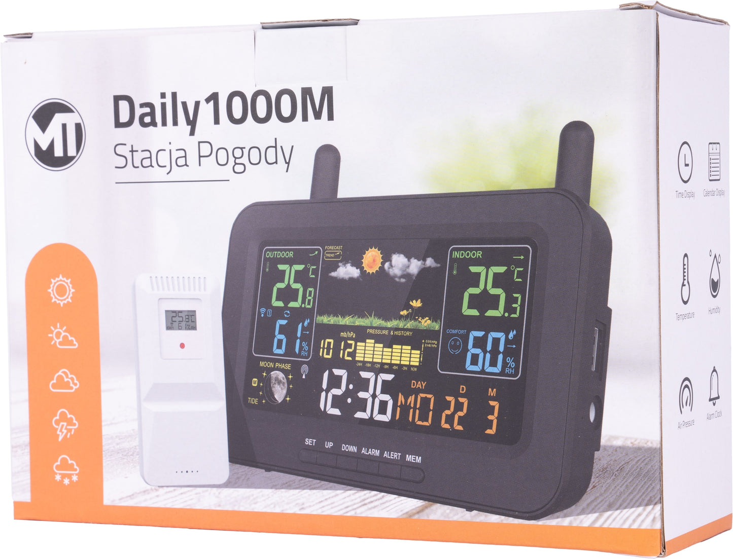 MalTec-Daily1000M-Draadloos weerstation-thermometer-hygrometer-barometer-klok