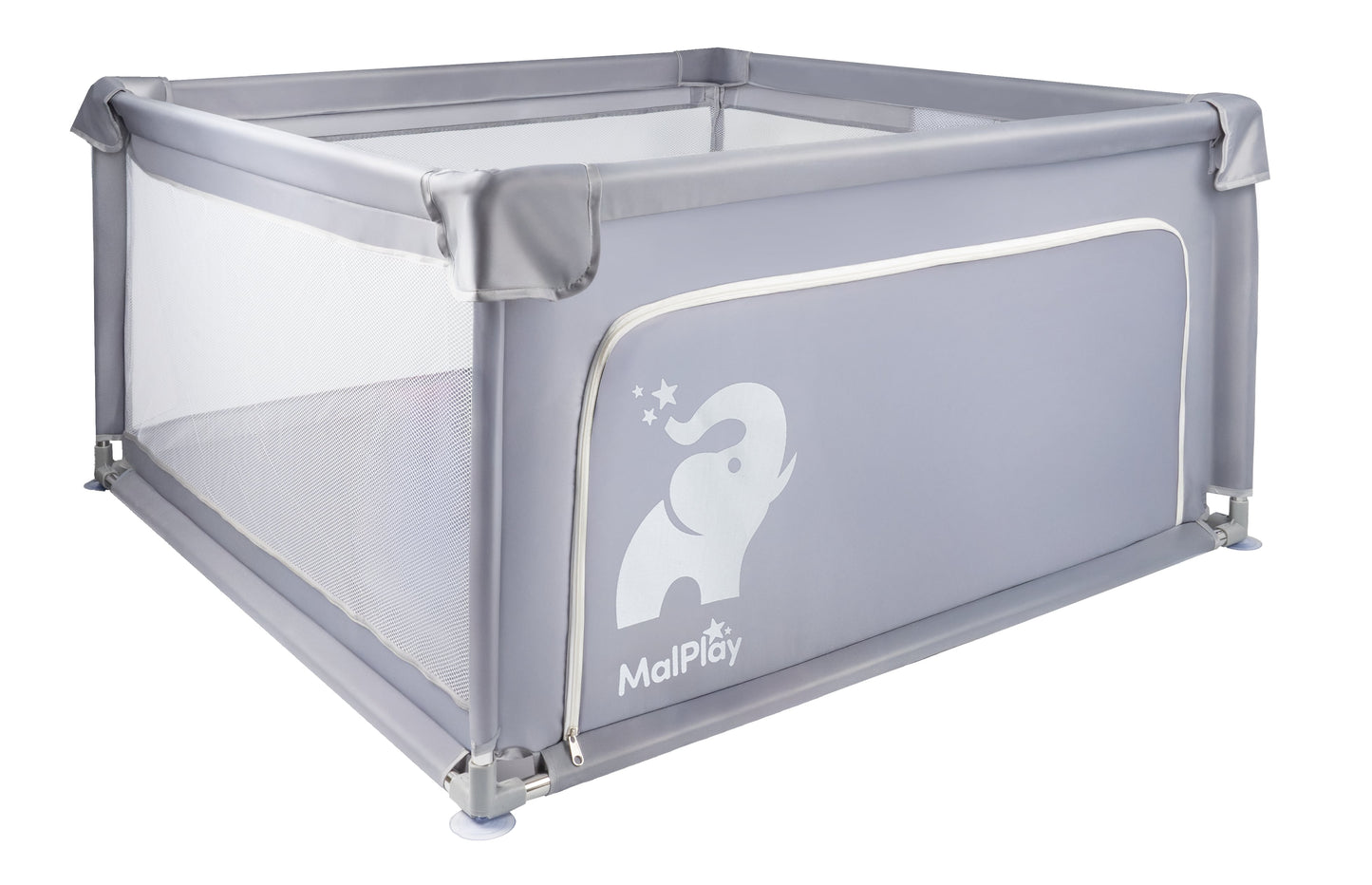 MalPlay-KIVO-babybox - kinderbox – 120x180 cm – voor binnen en buiten – grijs/wit – ademend gaas