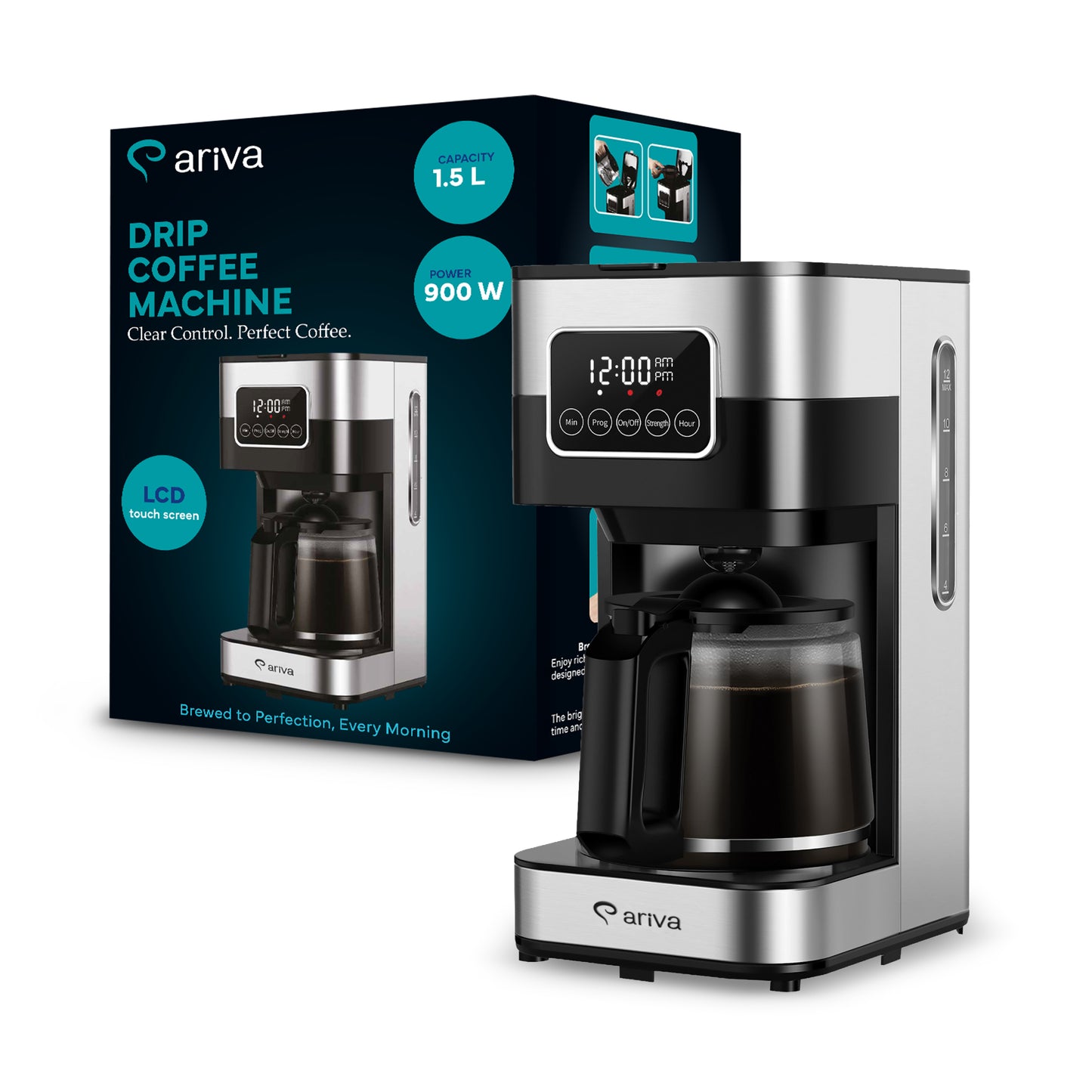 ARIVA-Filter koffiezetapparaat-Touchscreen-1.5L-12 Kops-Programmeerbaar-Warmhoudfunctie-Anti-drup