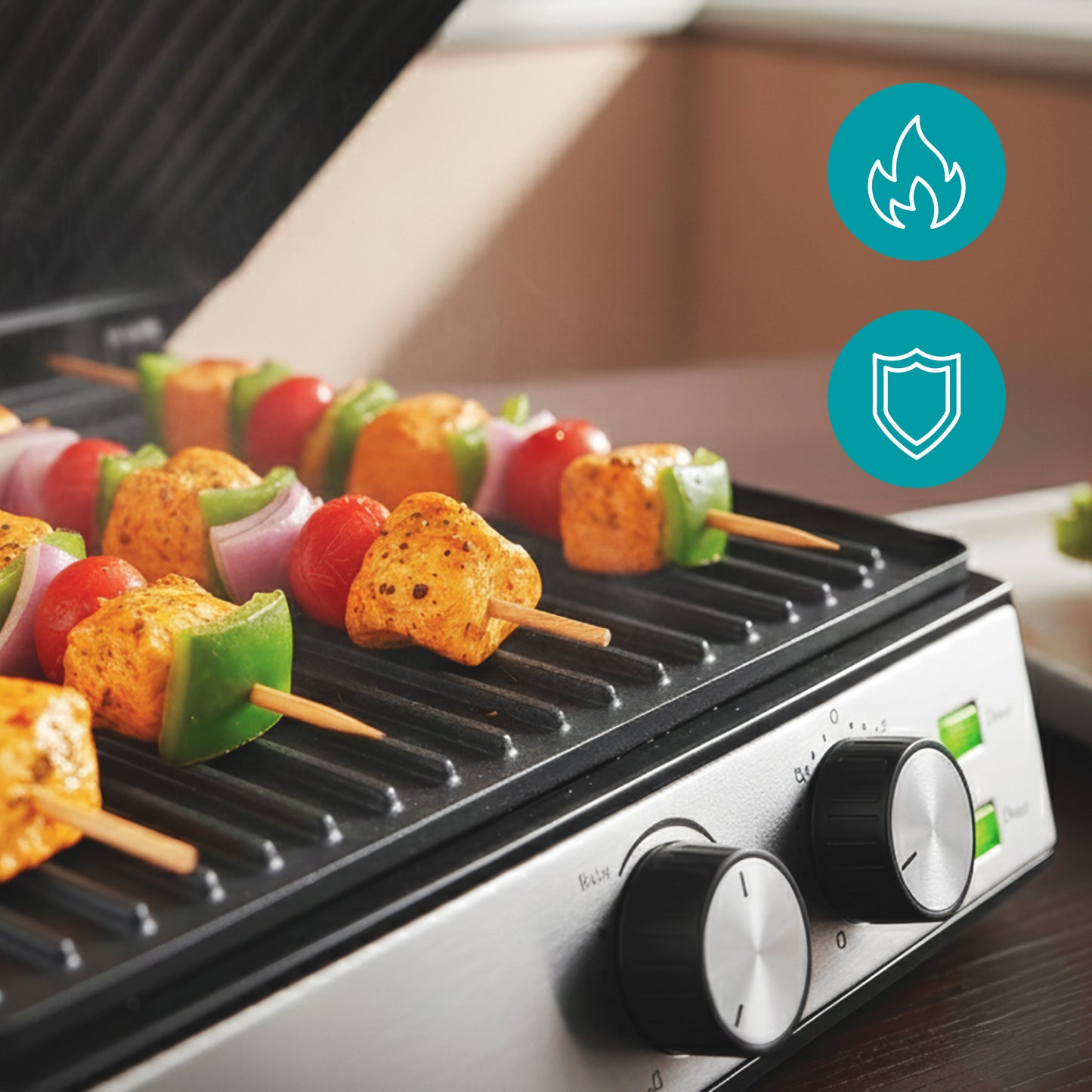 ARIVA-Grill-29x24cm-2 w 1-grill kontaktowy-grill stołowy-opiekacz do kanapek-Powłoka ceramiczna zapobiegająca przywieraniu-Timer-2000W