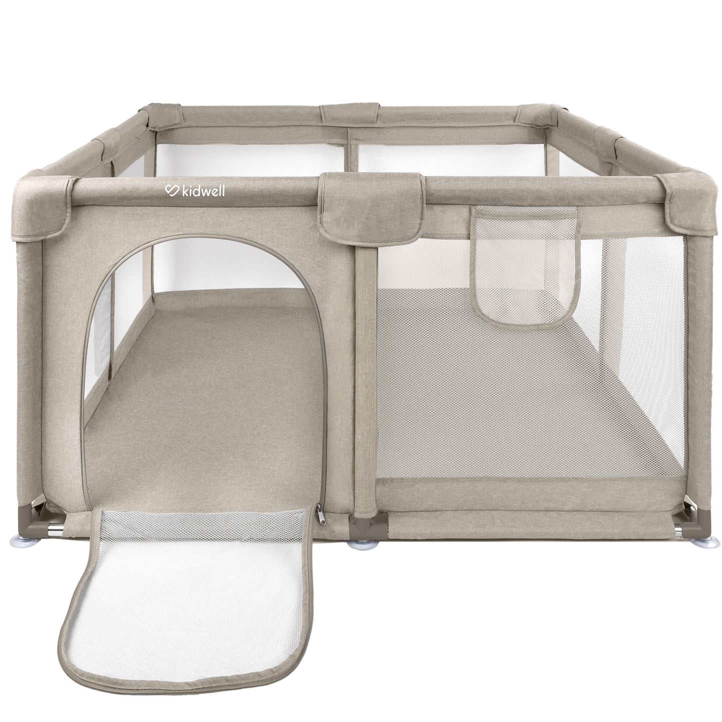 Kidwell-FANKO-babybox-kinderbox–130x130cm–voor binnen en buiten-beige-ademend gaas-EN71-gecertificeerd-6 tot 36 maanden