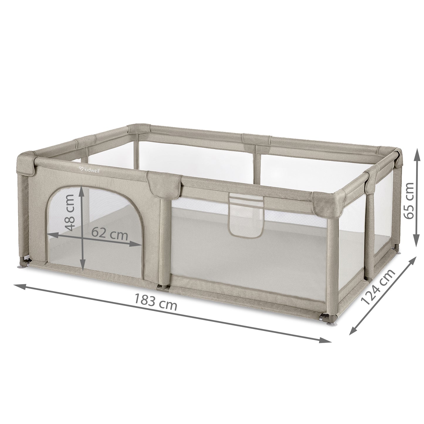 Kidwell-FANKO-babybox-kinderbox-120x180 cm-voor binnen en buiten-beige-ademend gaas-EN71-gecertificeerd-6 tot 36 maanden