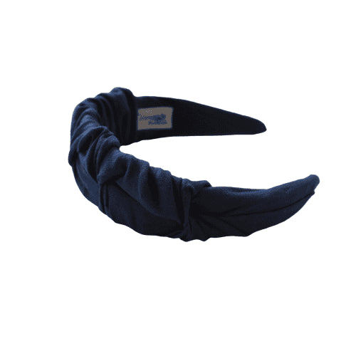 Marineblauwe linnen hoofdband met ruches HANDGEMAAKT