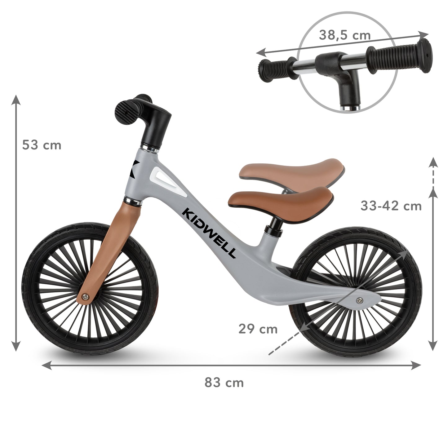 Kidwell-NIX-loopfiets-12 inch-vanaf 2 jaar-Grijs/bruin