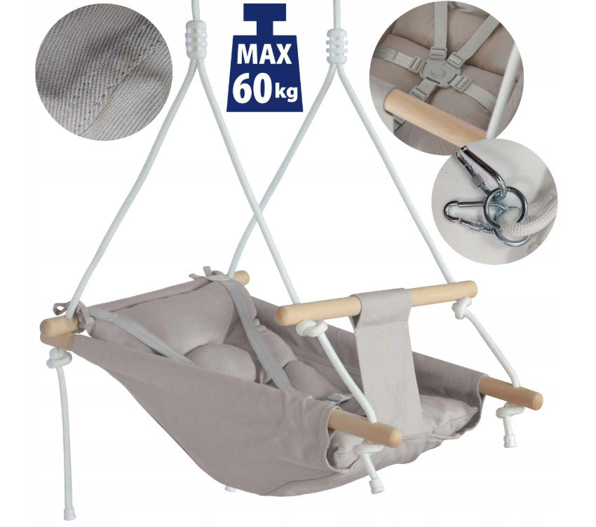 Madej-kinderschommel - babyschommel - wieg - schommelstoel - grijs - schommel