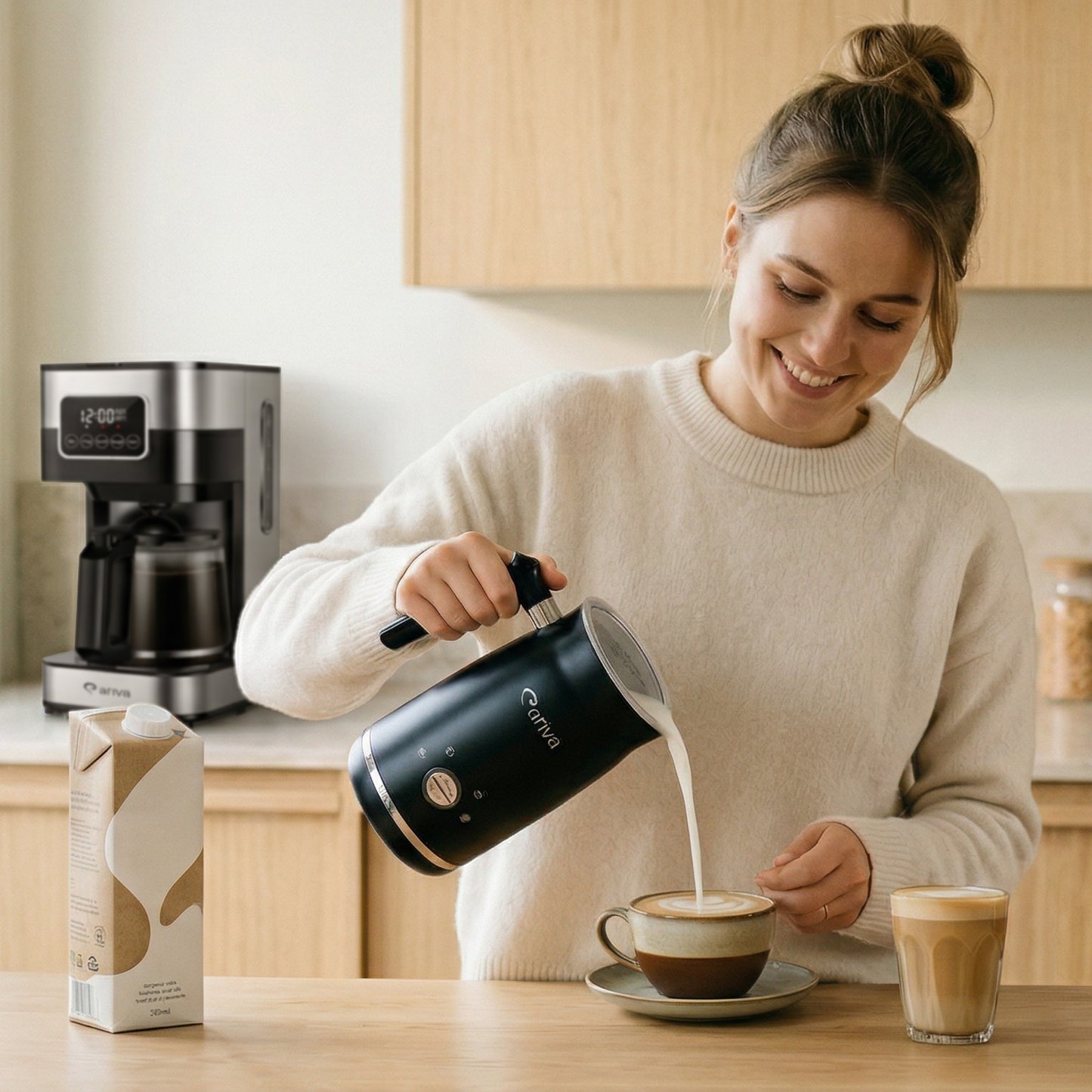ARIVA-4 in 1-Elektrische melkopschuimer-Schuim voor cappuccino, latte en frappe, warme chocolademelk in 1 minuut