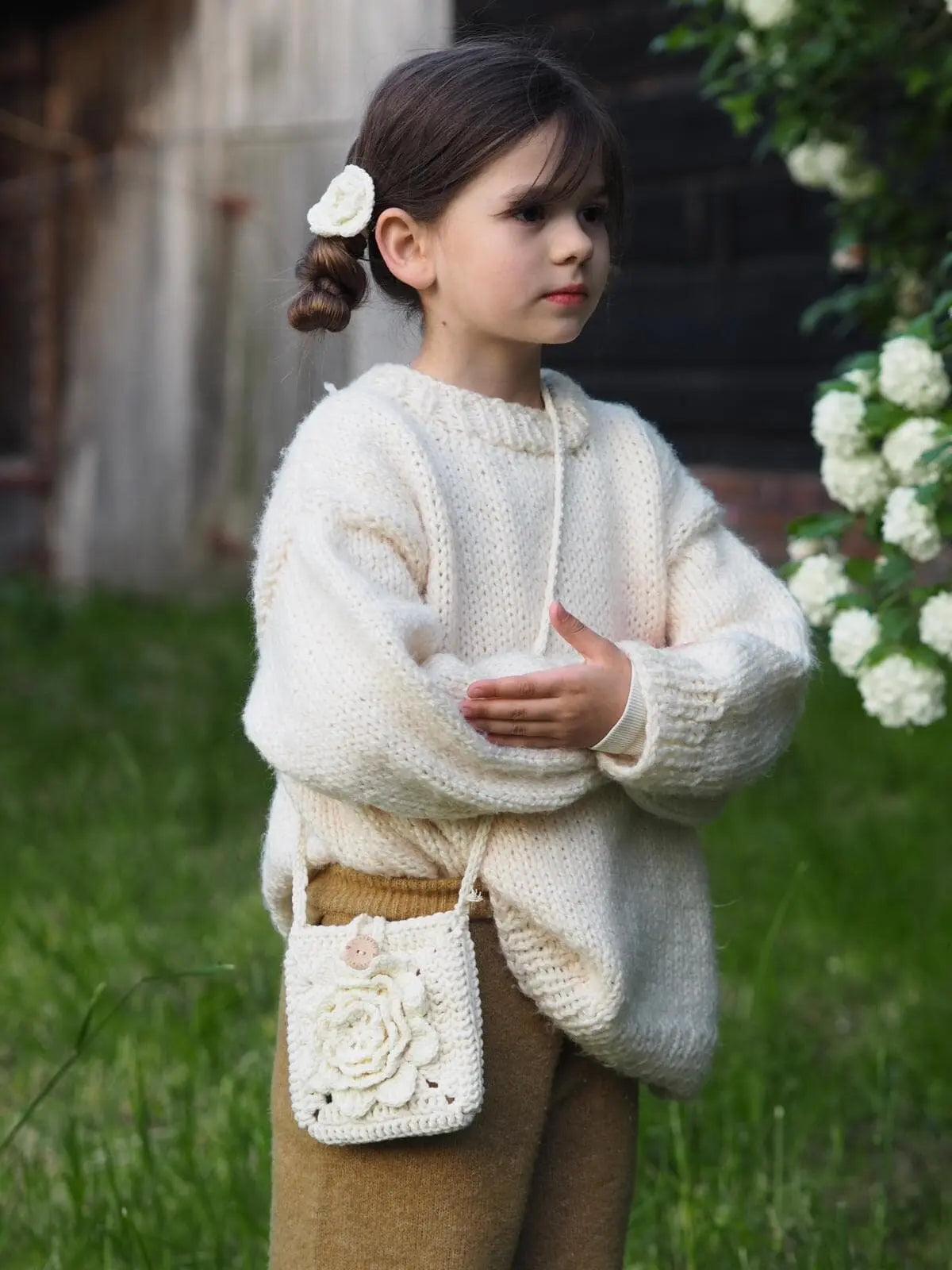 Gehaakte tas met bloem Wit