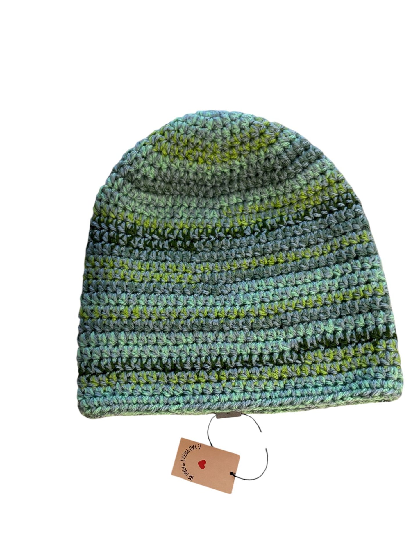 Handgehaakte muts - blauw en groen gemêleerd