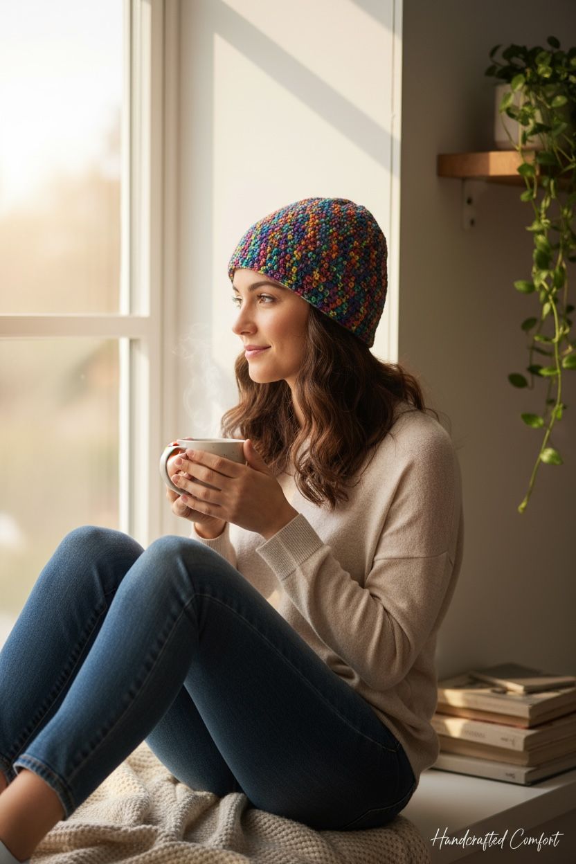 Handgehaakte muts - veelkleurig gemêleerd