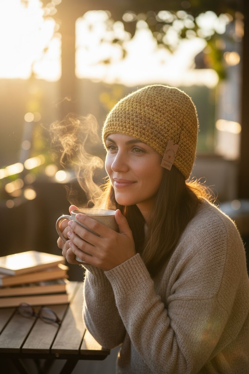 Handgehaakte muts - geel gemêleerd