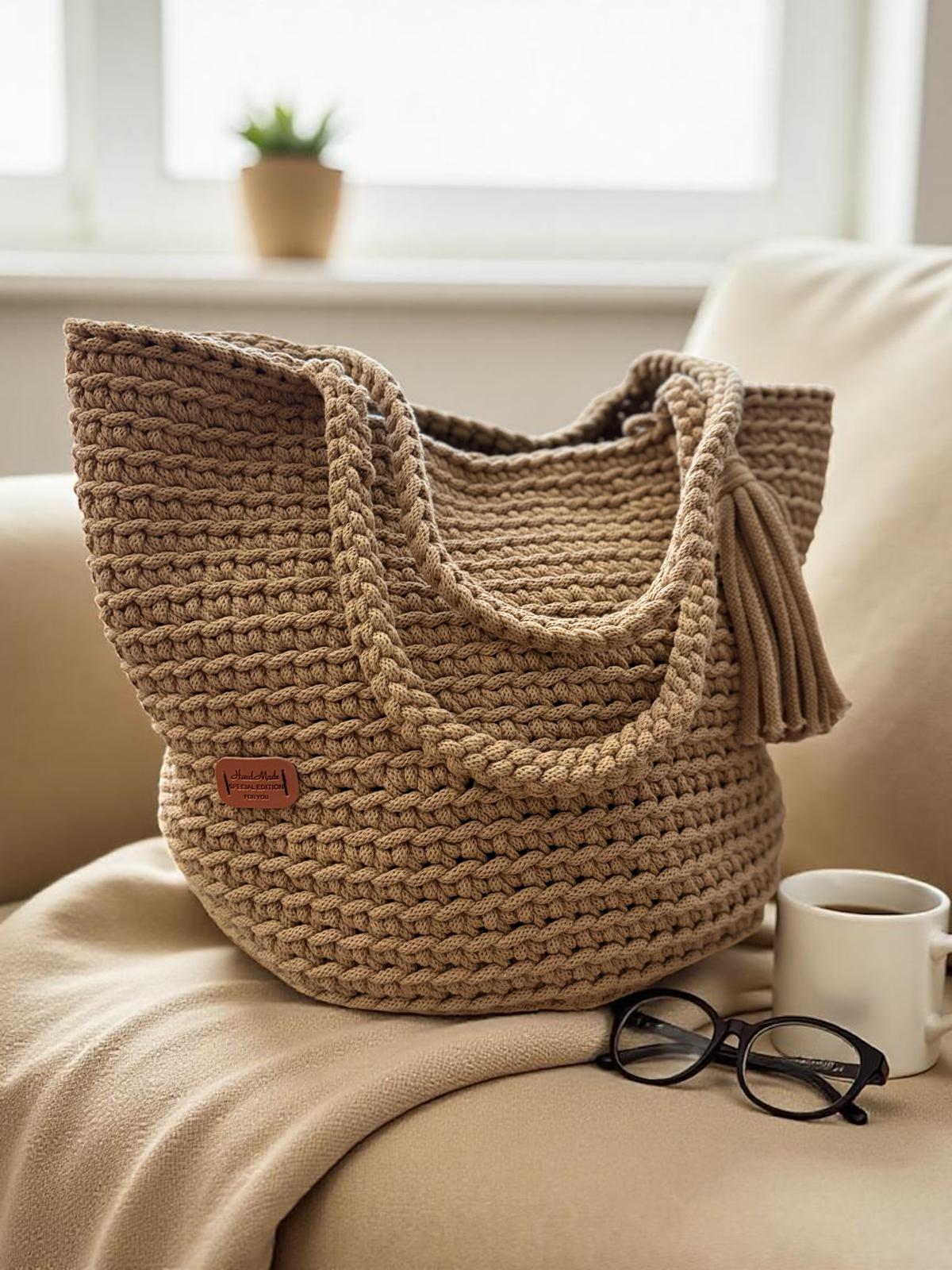 Gehaakte shopper tas handgemaakt- Karamel