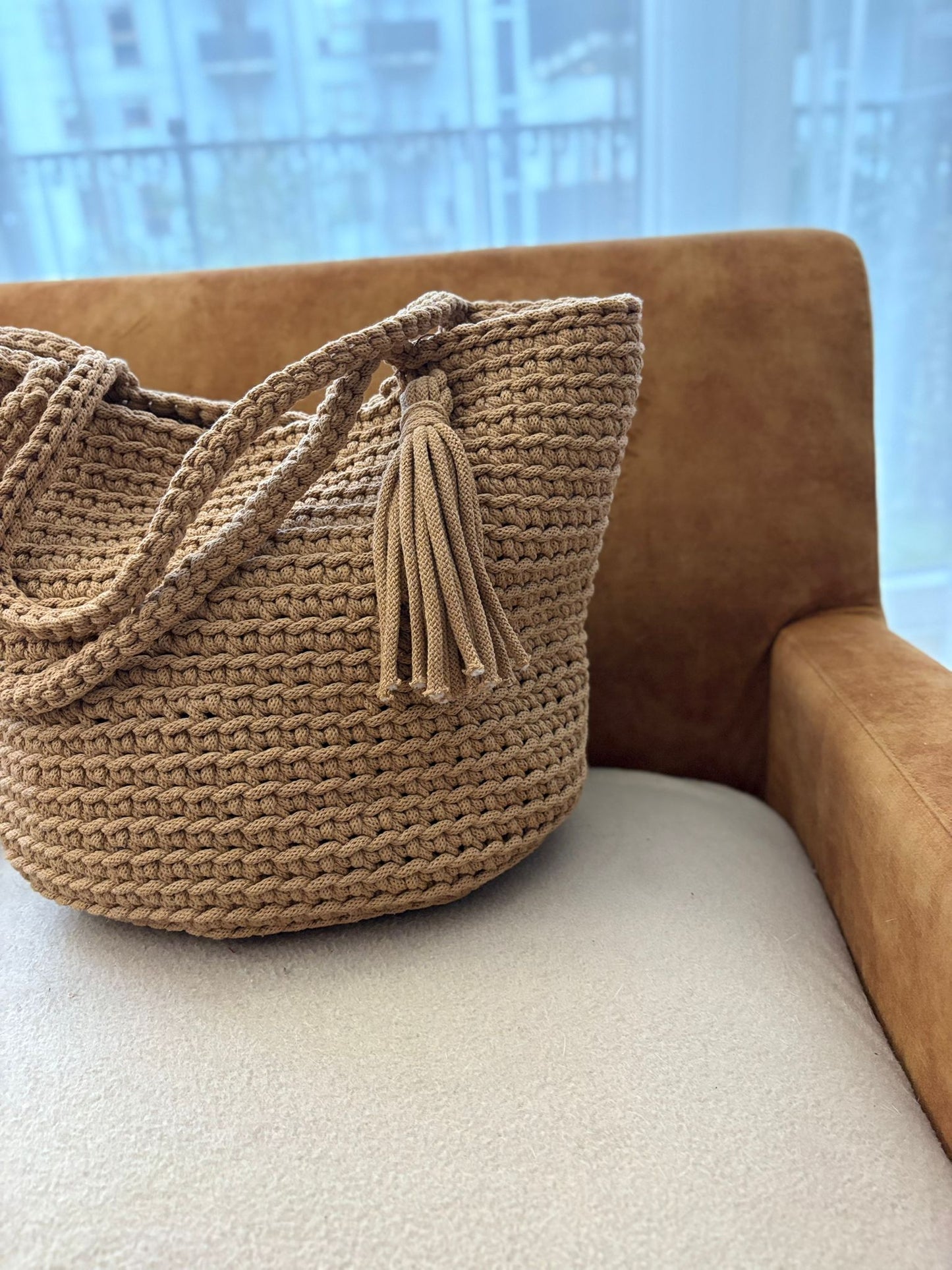 Gehaakte shopper tas handgemaakt- Karamel