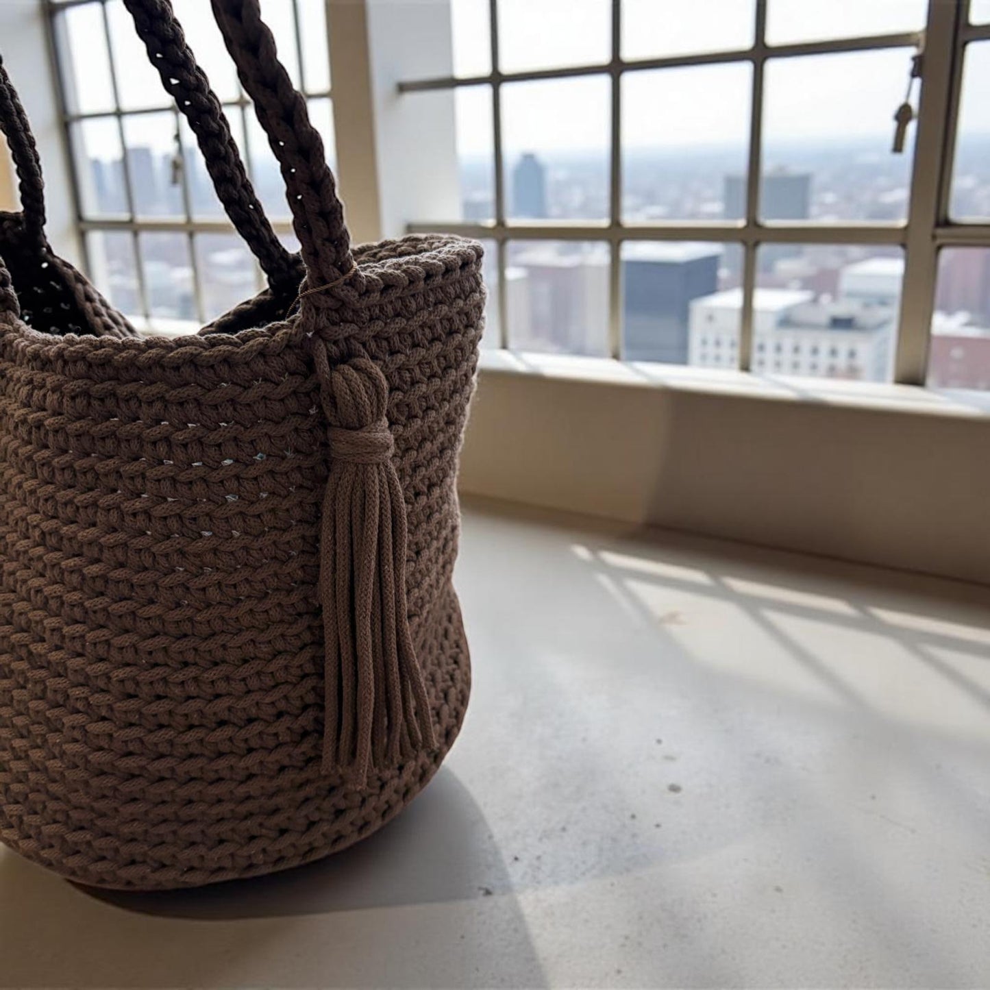 Gehaakte shopper tas handgemaakt - bruin