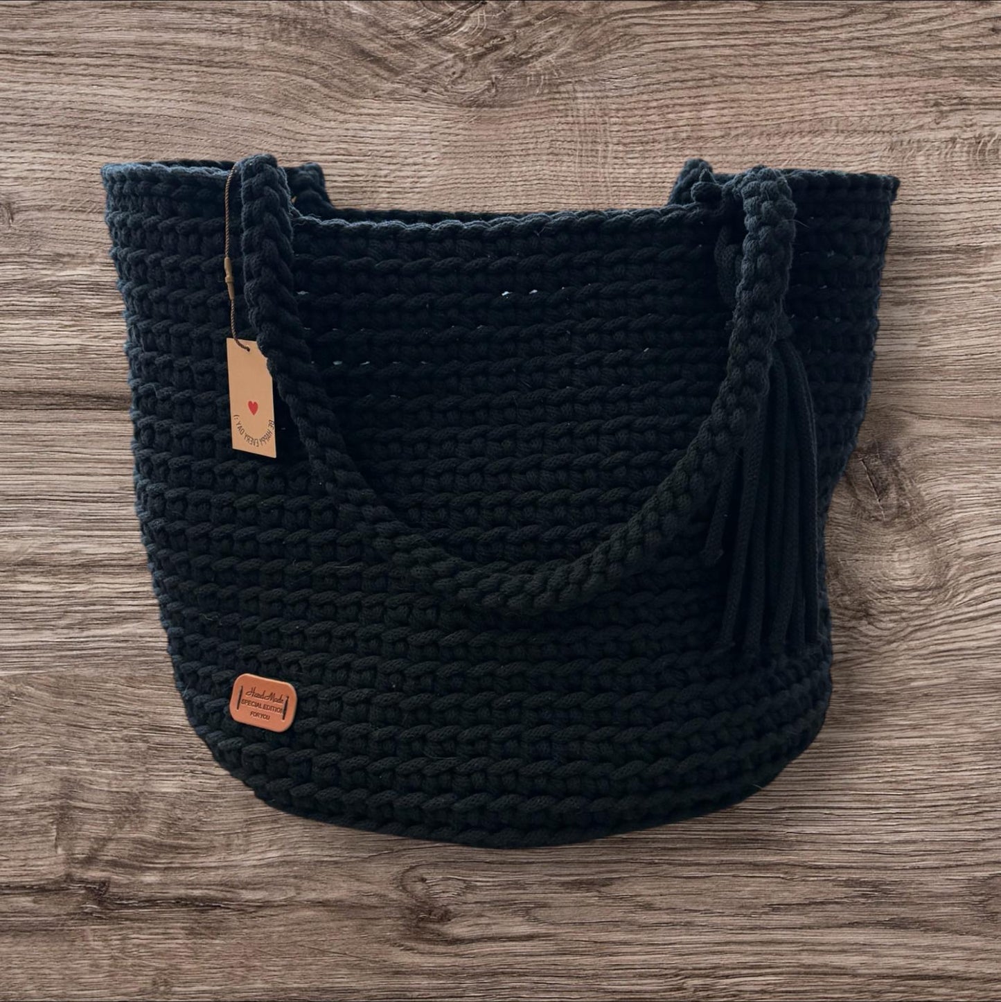 Gehaakte shopper tas handgemaakt - zwart