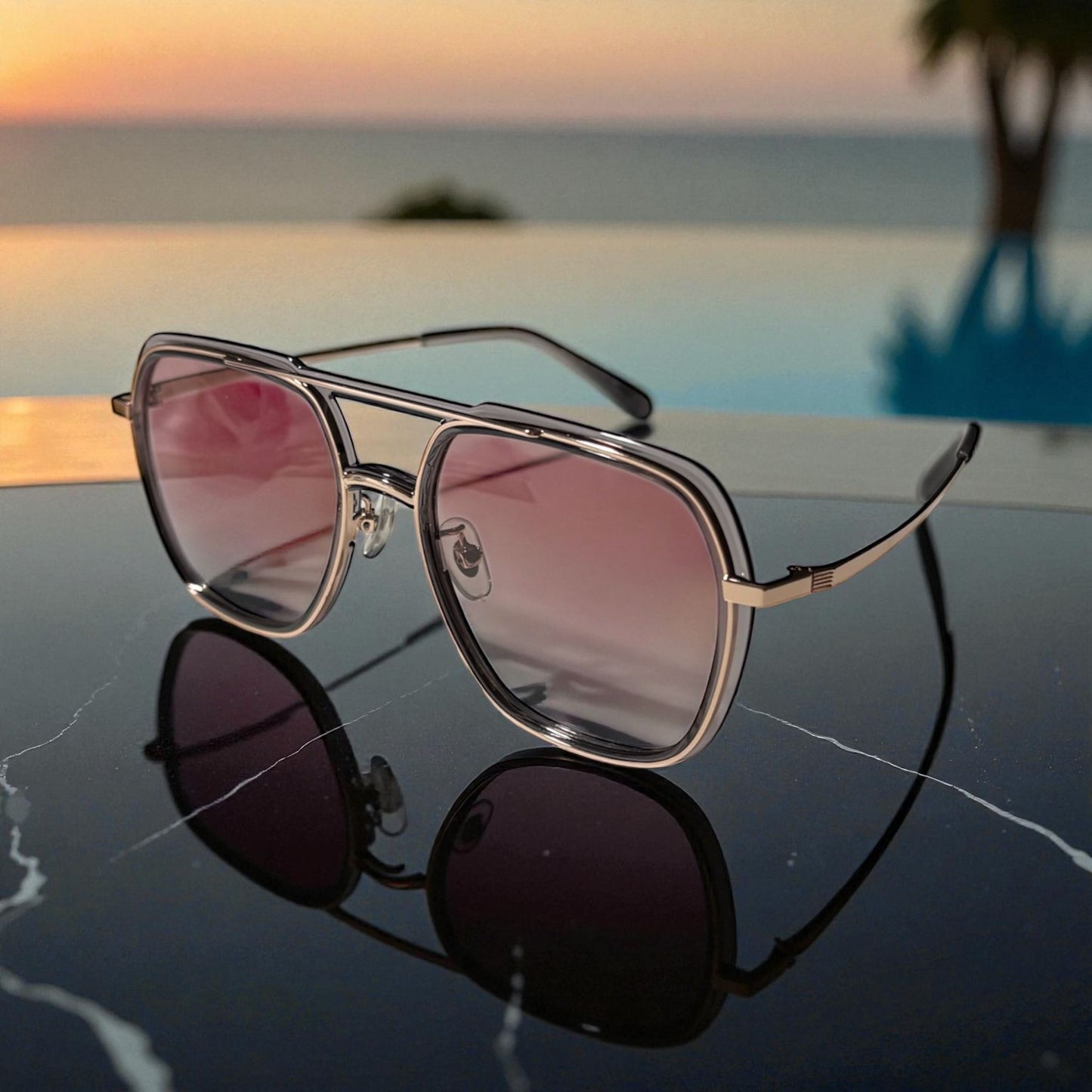 Zonnebril-Enzo Colini-Dames-Goud en roze-Etui en doekje GRATIS