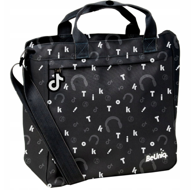 BeUniq shoulder bag - 32x30x13 cm - black with musical note print