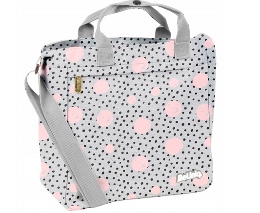 BeUniq shoulder bag - 32x30x13 cm - grey with pink and black dots