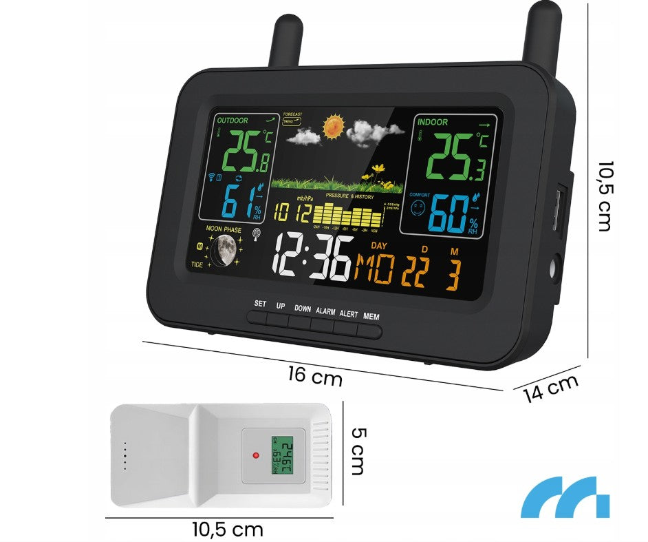 MalTec-Daily1000M-Draadloos weerstation-thermometer-hygrometer-barometer-klok