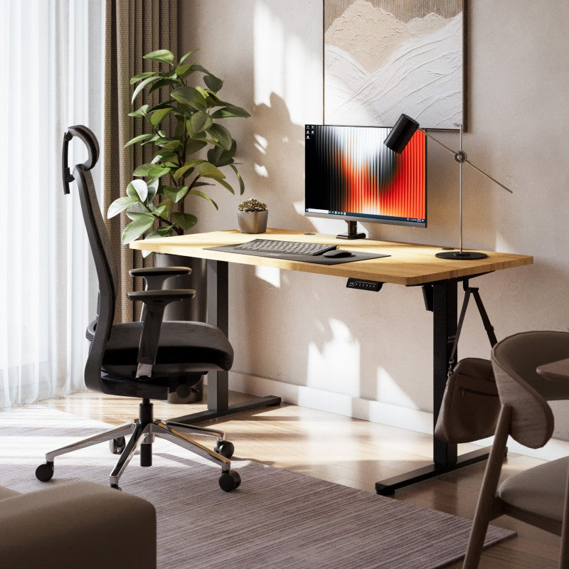 Mark Adler-Bureau-Leader 7.3-140x70 cm-Elektrisch verstelbaar-Zwart/hout (levertijd op aanvraag)