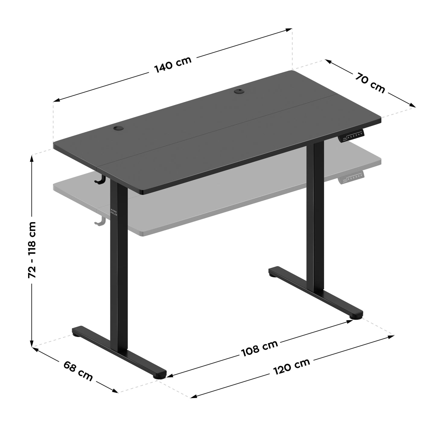 Mark Adler-Bureau-Leader 7.3-140x70 cm-Elektrisch verstelbaar-Zwart