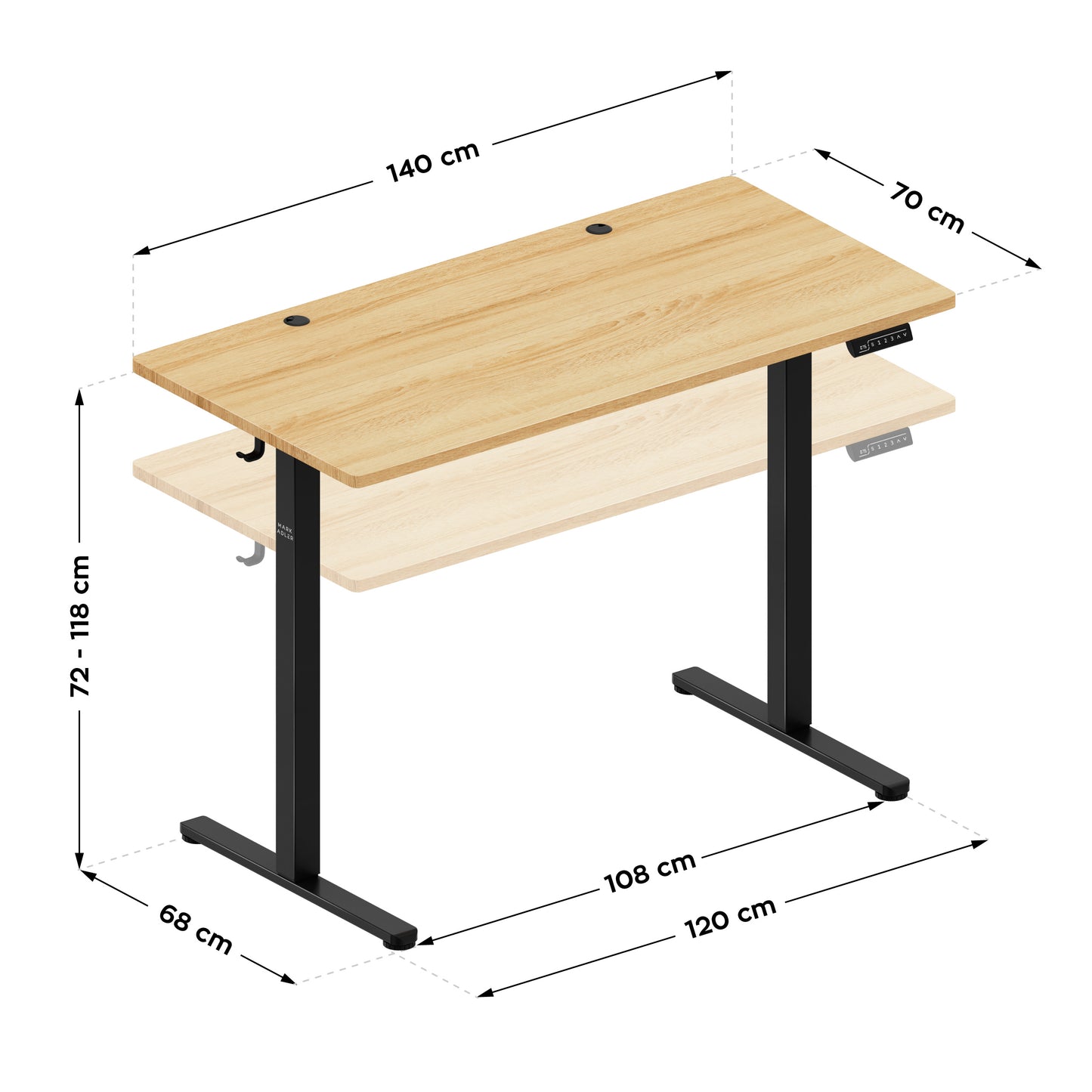 Mark Adler-Bureau-Leader 7.3-140x70 cm-Elektrisch verstelbaar-Zwart/hout (levertijd op aanvraag)