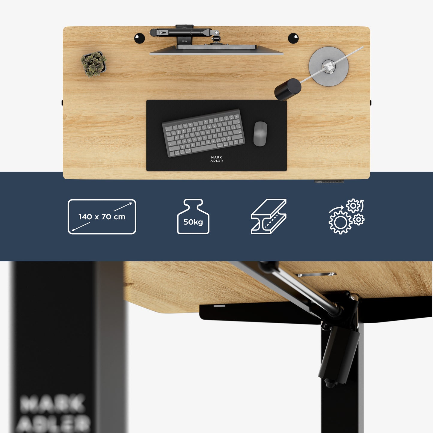 Mark Adler-Bureau-Leader 7.3-140x70 cm-Elektrisch verstelbaar-Zwart/hout (levertijd op aanvraag)