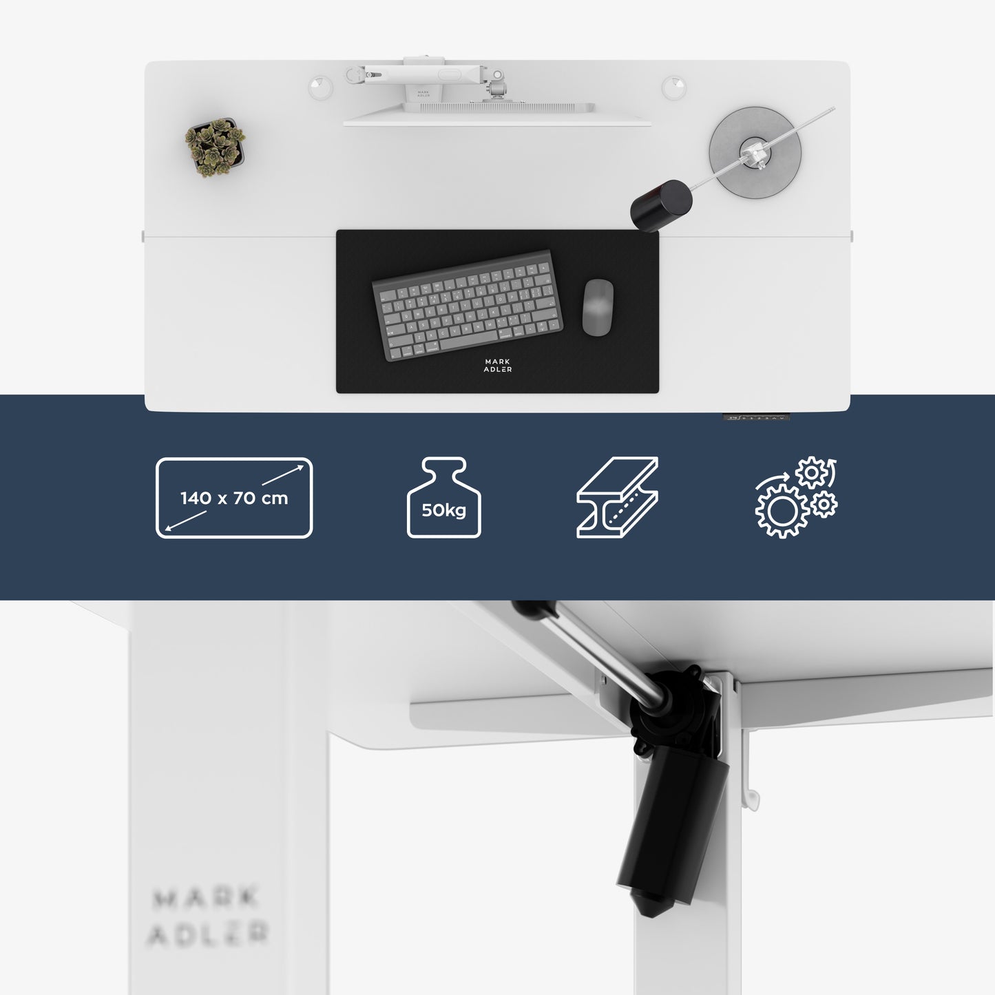 Mark Adler-Bureau-Leader 7.3-140x70 cm-Elektrisch verstelbaar-Wit
