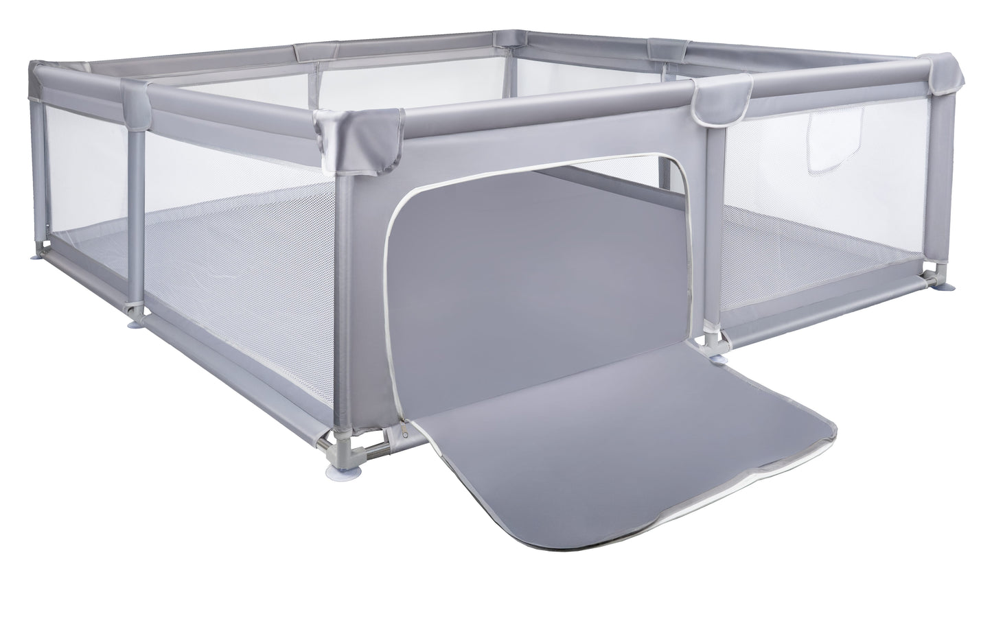 MalPlay-KIVO-babybox - kinderbox – 180x200 cm – voor binnen en buiten – grijs/wit – ademend gaas